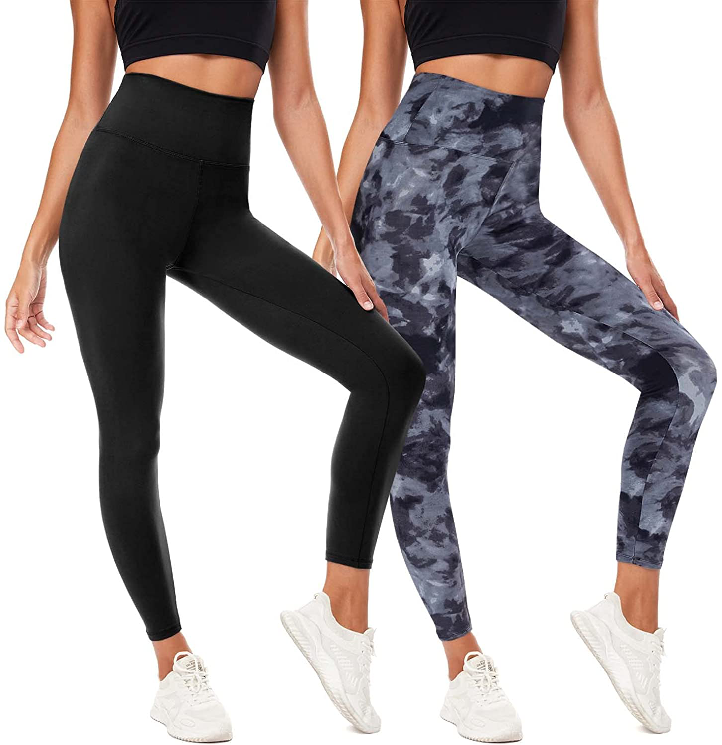 TNNZEET High Waisted Pattern Leggings for Women - Buttery Soft Tummy Control Printed Pants for Workout Yoga Apparel & Accessories > Clothing > Activewear TNNZEET Black/ Grey Tie Dye Large-X-Large 