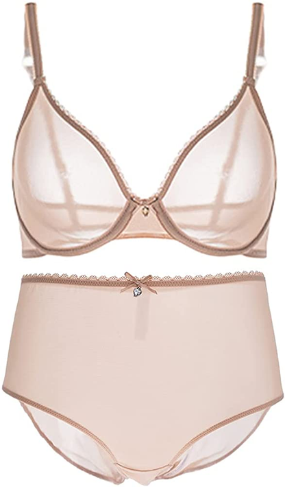 Varsbaby Women See-Through Lace Push up Transparent Everyday Bra Apparel & Accessories > Clothing > Underwear & Socks > Lingerie Varsbaby Beige With High Rise 32C 