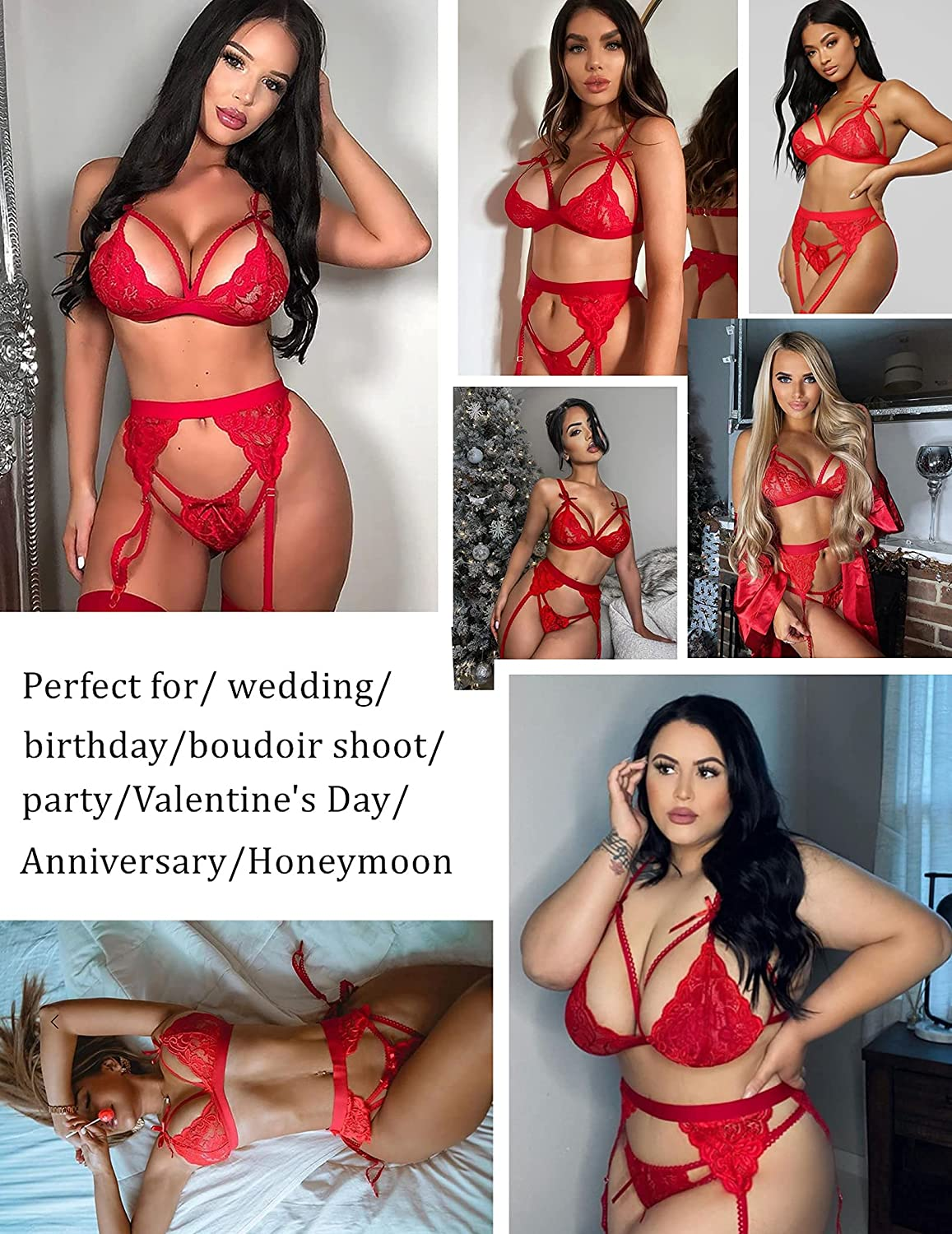 Avidlove Women Lingerie Set Lace Teddy Strap Babydoll Bodysuit with Garter Belts Apparel & Accessories > Clothing > Underwear & Socks > Lingerie Avidlove   