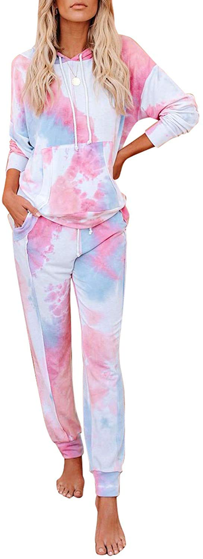 luvamia Women Tie Dye Pajama Sets Long Sleeve Tops and Pants PJ Sets Joggers Loungewear Sleepwear Apparel & Accessories > Clothing > Sleepwear & Loungewear > Pajamas KYLIE MAX X Hooded Pink XX-Large 