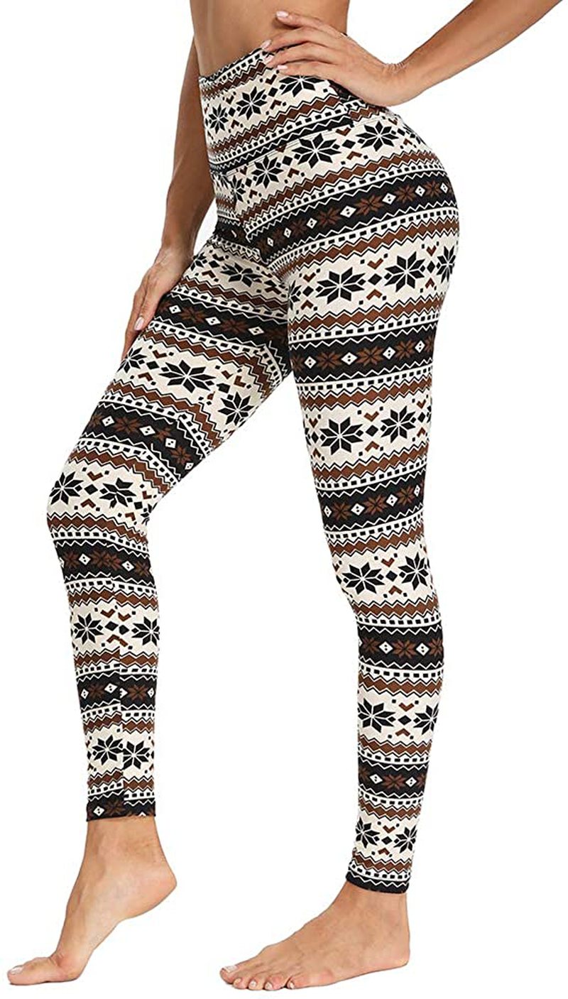 Gayhay High Waisted Leggings for Women - Soft Opaque Slim Tummy Control Printed Pants for Running Cycling Yoga Apparel & Accessories > Clothing > Activewear Gayhay Grey Snowflakes Small-Medium 
