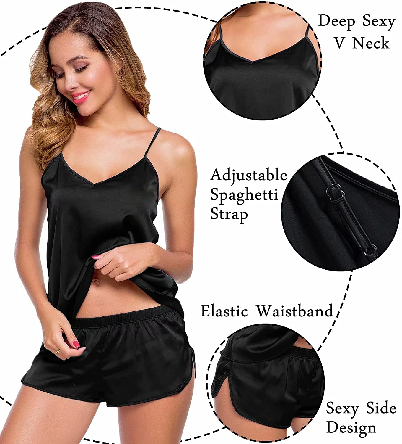 SWOMOG Womens Sexy Lingerie Silk Satin Pajamas Cami Shorts Set Sleepwear Apparel & Accessories > Clothing > Sleepwear & Loungewear Kylie Max   