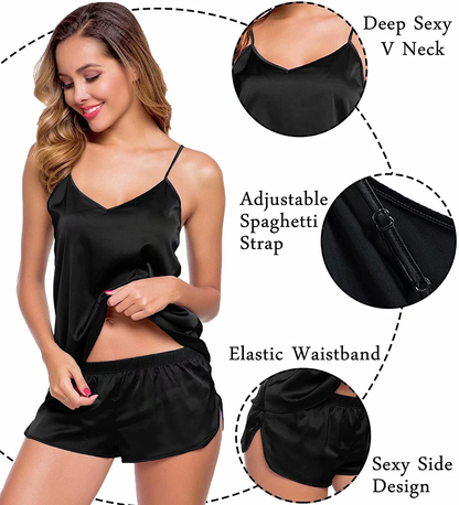 SWOMOG Womens Sexy Lingerie Silk Satin Pajamas Cami Shorts Set Sleepwear Apparel & Accessories > Clothing > Sleepwear & Loungewear Kylie Max   