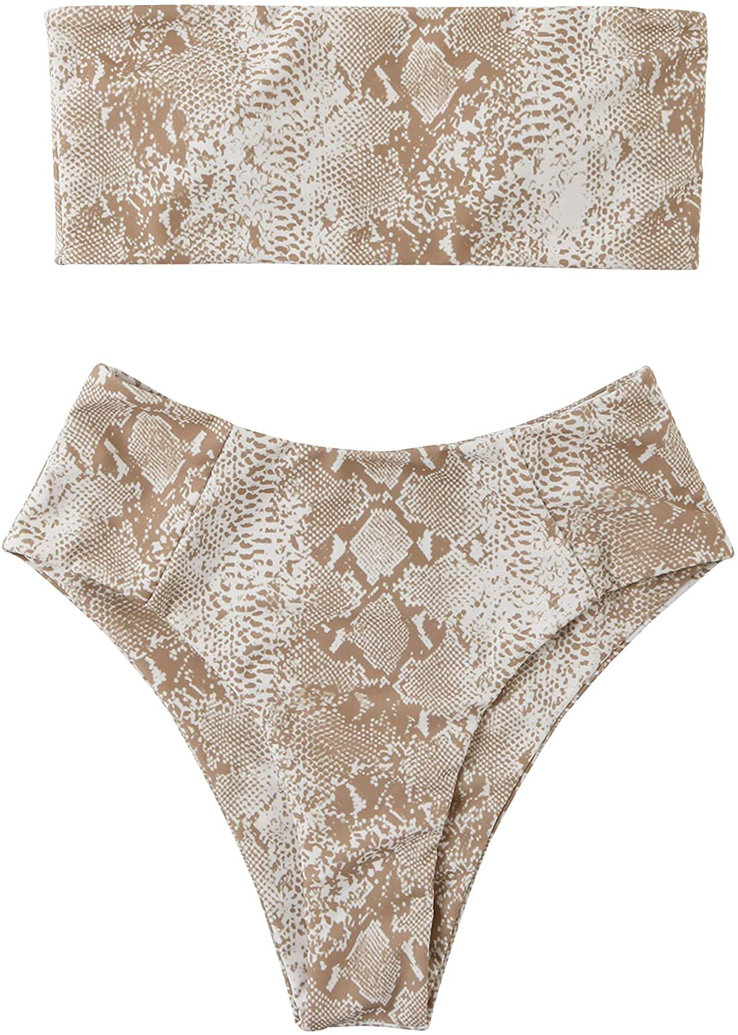 OMKAGI Women's 2 Pieces Bandeau Bikini Swimsuits Off Shoulder High Waist Bathing Suit High Cut Apparel & Accessories > Clothing > Swimwear OMKAGI 61-snakeskin X-Large 