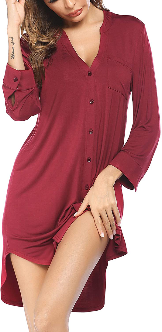 Ekouaer Women'S Nightgown Striped Sleepwear 3/4 Sleeves Nightshirts Soft Button Sleep Dress Apparel & Accessories > Clothing > Sleepwear & Loungewear > Nightgowns Kylie Max   