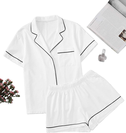 Floerns Women's Notch Collar Short Sleeve Sleepwear Two Piece Pajama Set Apparel & Accessories > Clothing > Sleepwear & Loungewear > Pajamas Floerns   