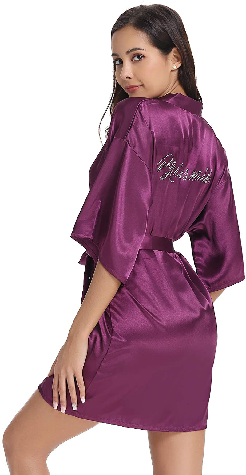 Vlazom Women'S Satin Robe Short Kimono for Bride & Bridesmaid Wedding Party Robes with Gold Glitter or Rhinestones Apparel & Accessories > Clothing > Sleepwear & Loungewear > Robes KYLIE MAX   