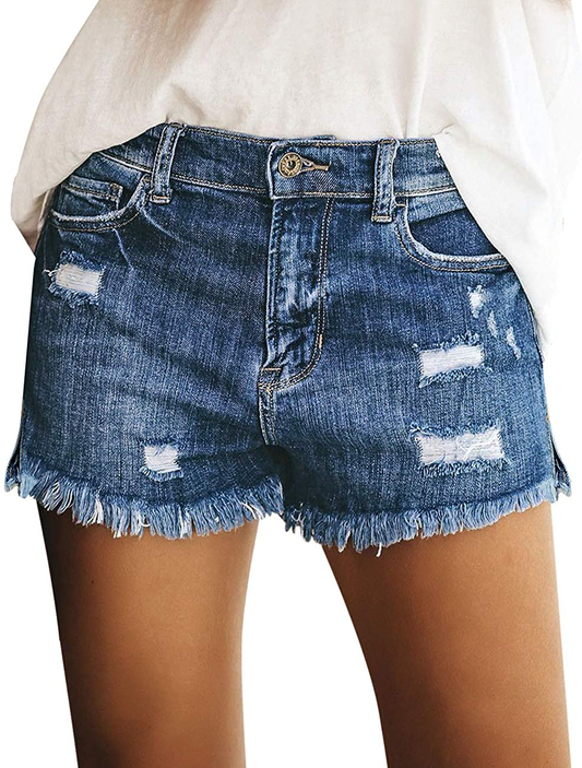 Luvamia Women'S Casual Mid Rise Denim Shorts Stretch Ripped Raw Hem Jean Shorts Apparel & Accessories > Clothing > Shorts Kylie Max   