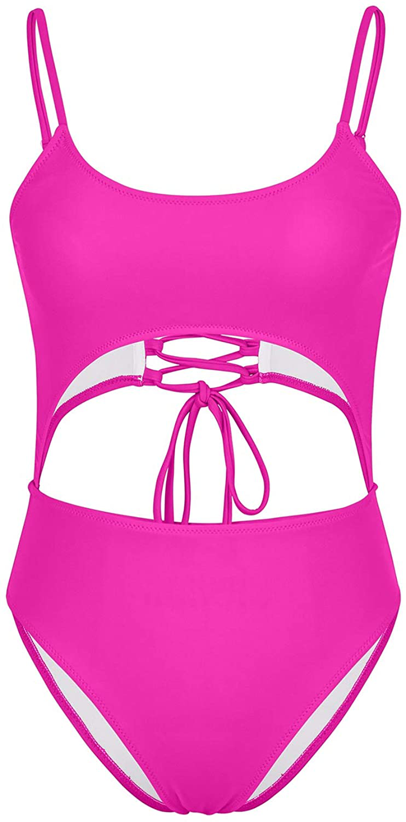 Meyeeka Womens Scoop Neck Cut Out Front Lace up Back High Cut Monokini One Piece Swimsuit  Kylie Max   