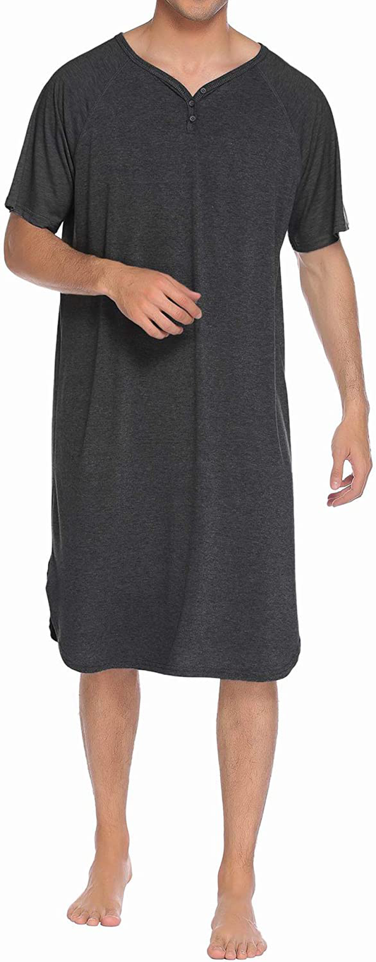 Ekouaer Sleepwear Men'S Nightshirt Short Sleeve Pajamas Comfy Big & Tall Henley Sleep Shirt M-XXXL Apparel & Accessories > Clothing > Sleepwear & Loungewear > Nightgowns Kylie Max   