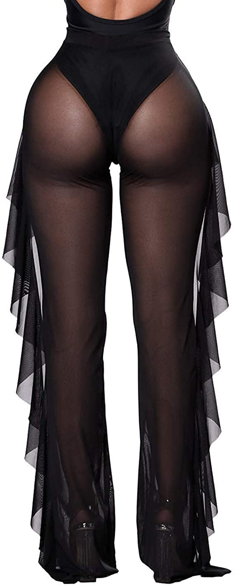 Willow Dance Women'S Perspective Sheer Mesh Ruffle Pants Swimsuit Bikini Bottom Cover up Pants Apparel & Accessories > Clothing > Swimwear Kylie Max   