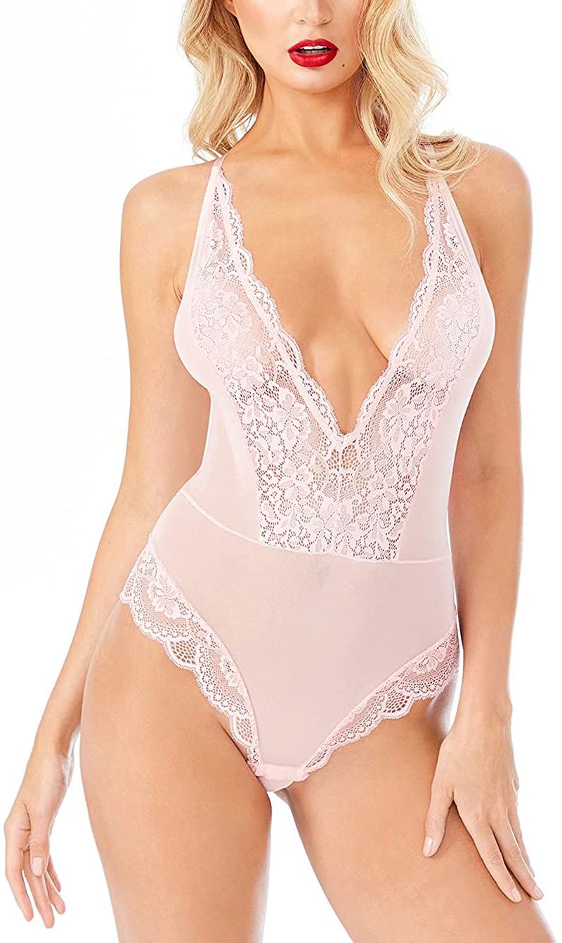 Lingerie for Women Snap Crotch Unlined Sexy Shapewear Teddy Bodysuit - Sandra Apparel & Accessories > Clothing > Underwear & Socks > Lingerie Lussuria Pink Powder 3X-Large 