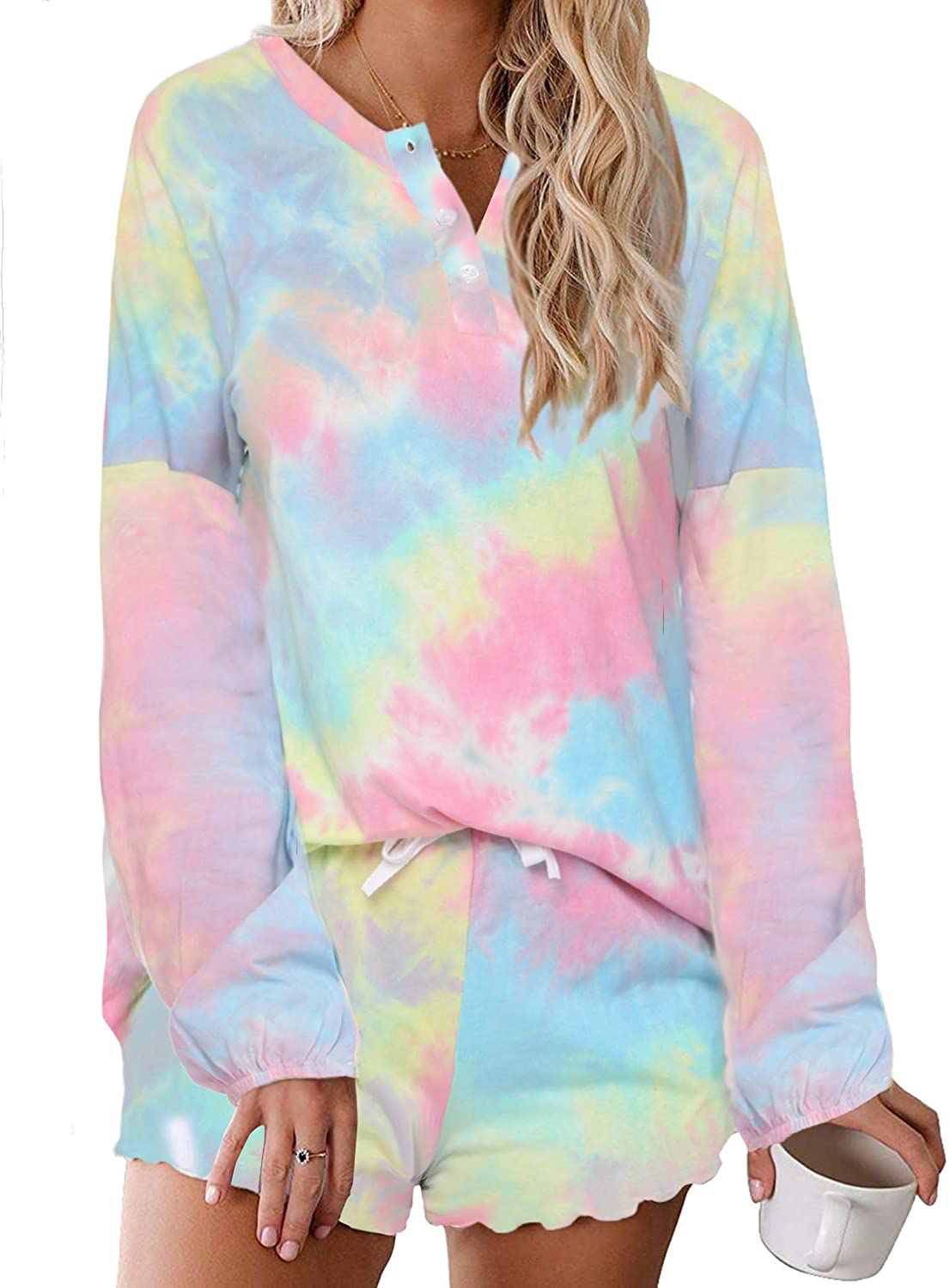Ekouaer Tie Dye Pajamas Set Womens Loungewear Sleepwear 2 Piece PJ Sets Apparel & Accessories > Clothing > Sleepwear & Loungewear > Pajamas Ekouaer Lovely Long Sleeve 2 Small 
