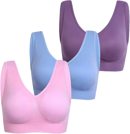 PRETTYWELL Sleep Bras for Women, Comfort Seamless Wireless Stretchy Sports Bra,3 Pack Yoga Bras, with Removable Pads Apparel & Accessories > Clothing > Underwear & Socks > Bras Kylie Max   