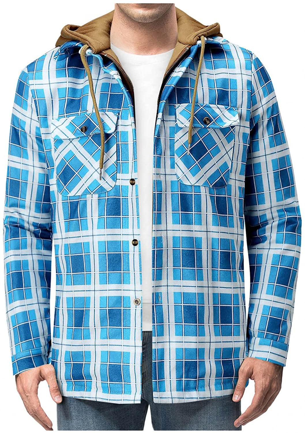 Merthy Mens Big and Tall Berber Lined Flannel Shirts Jacket Casual Long Sleeve Button down Hooded Plaid Parka Coat S-5XL Apparel & Accessories > Clothing > Underwear & Socks > Shapewear Merthy   
