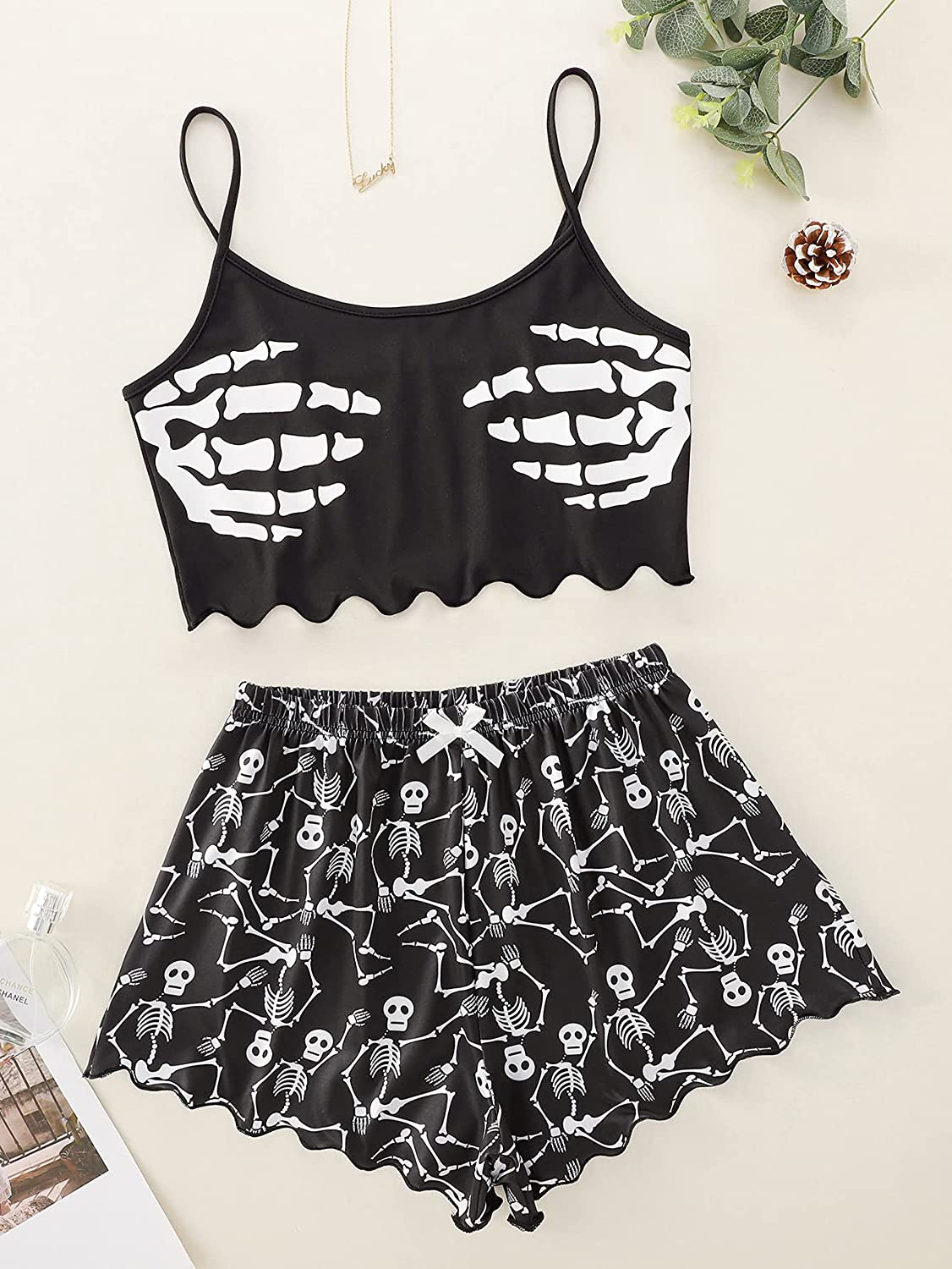 Romwe Women'S 2 Piece Shorts Pajama Set Graphic Cami Crop Top and Shorts Loungewear Apparel & Accessories > Clothing > Sleepwear & Loungewear Kylie Max   