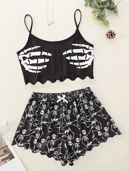 Romwe Women'S 2 Piece Shorts Pajama Set Graphic Cami Crop Top and Shorts Loungewear Apparel & Accessories > Clothing > Sleepwear & Loungewear Kylie Max   