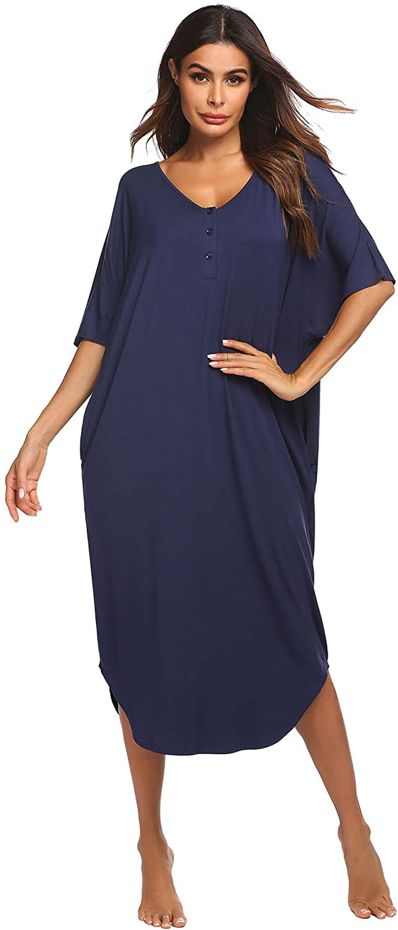 Ekouaer Nightgowns for Women Button-Down Sleepwear Short Sleeve Nightshirt plus Size Night Wear S-XXL Apparel & Accessories > Clothing > Sleepwear & Loungewear > Nightgowns Kylie Max   