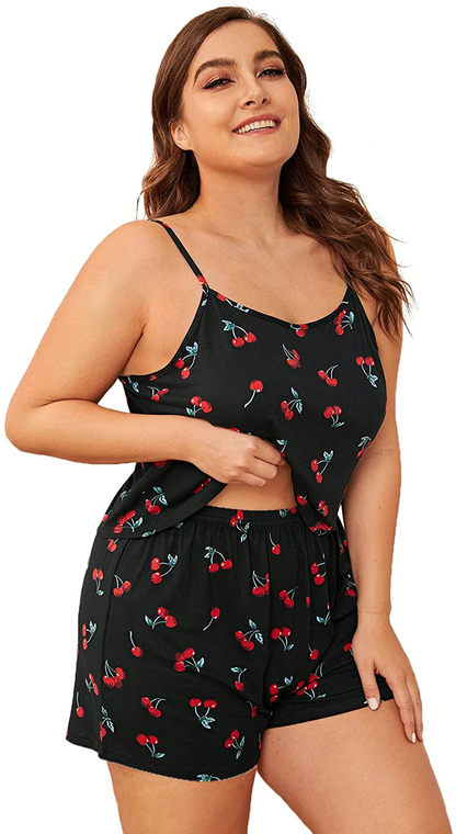 Floerns Women'S plus Size Cherry Print Cami Top and Shorts Pajama Sets Apparel & Accessories > Clothing > Sleepwear & Loungewear Kylie Max   
