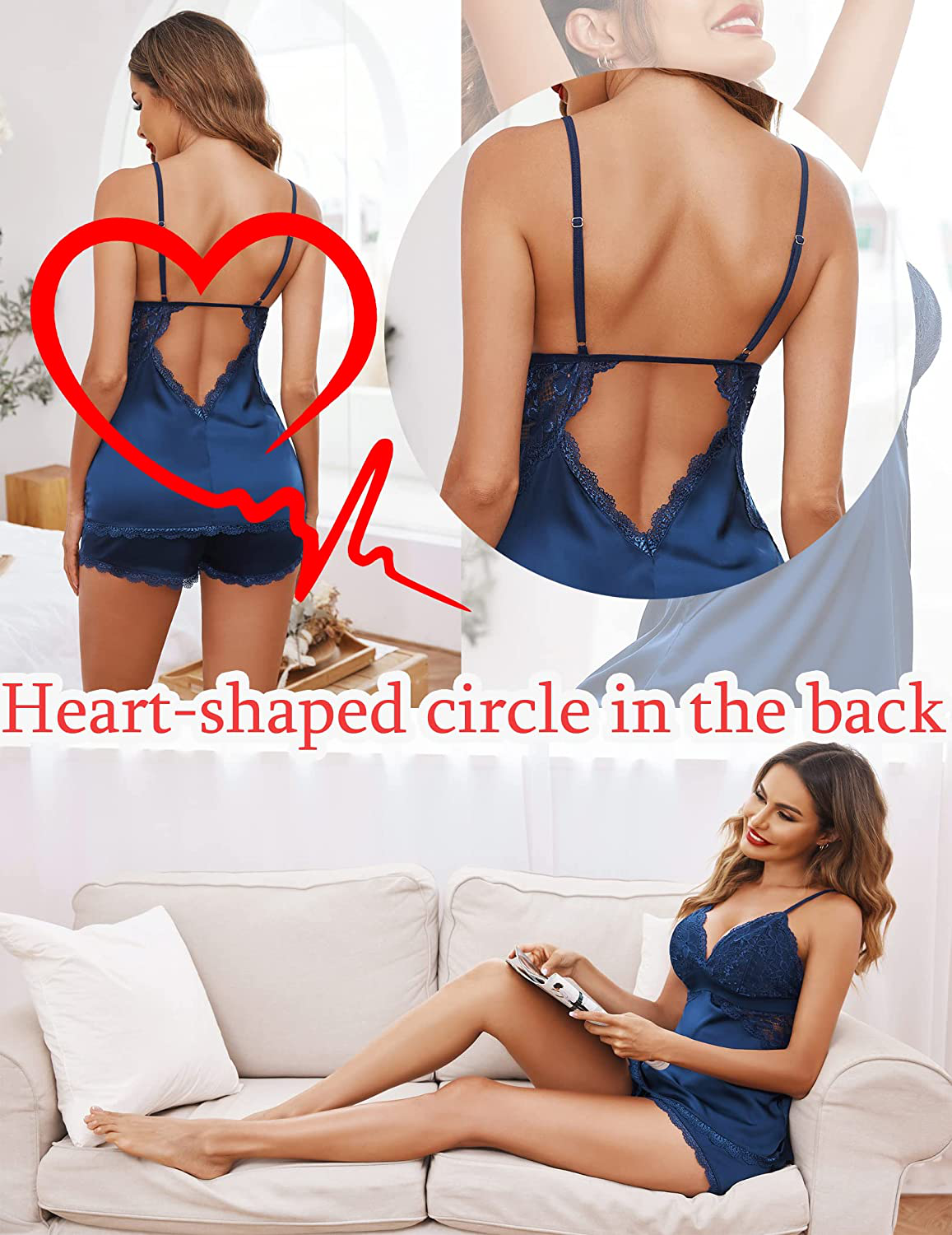 Avidlove Women Sleepwear Satin Pajamas Set Lace Camisole Shorts Nightwear Apparel & Accessories > Clothing > Sleepwear & Loungewear Kylie Max   