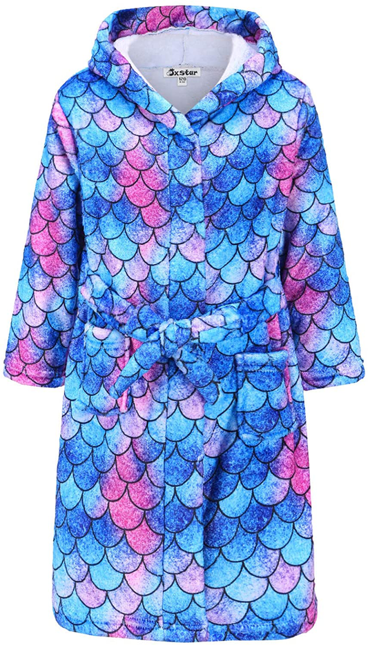 Jxstar Girls Bathrobes Kids Hooded Robes Plush Soft Coral Fleece Pajamas Sleepwear Apparel & Accessories > Clothing > Sleepwear & Loungewear > Robes Kylie Max   