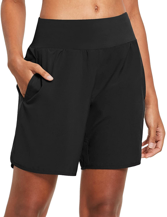 BALEAF Women'S 7 Inches Long Running Shorts with Liner Lounge Sport Gym Shorts Back Zipper Pocket Apparel & Accessories > Clothing > Shorts Kylie Max   