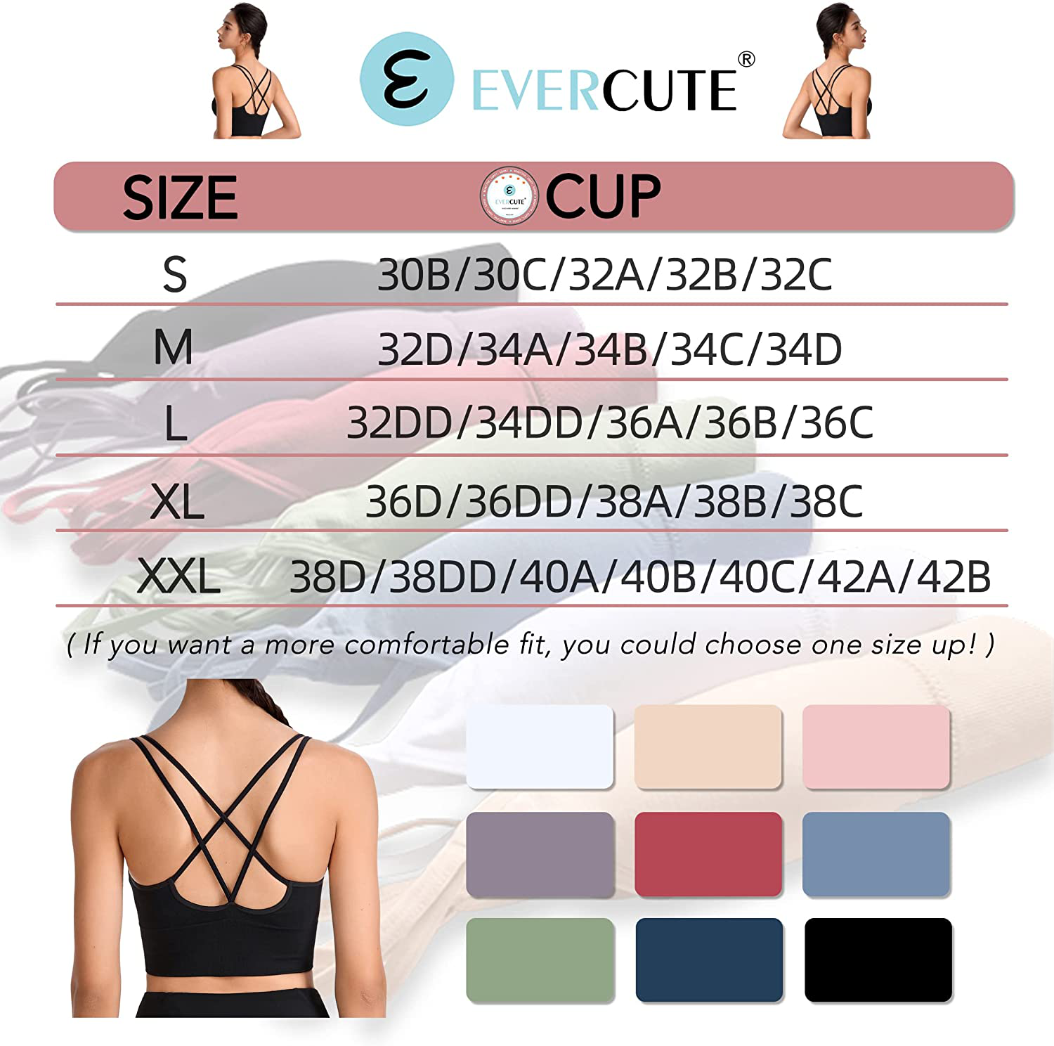 Evercute Cross Back Sport Bras Padded Strappy Criss Cross Cropped Bras for Yoga Workout Fitness Low Impact Apparel & Accessories > Clothing > Underwear & Socks > Bras Kylie Max   