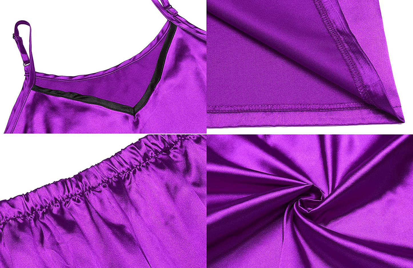 Romanstii Satin Pajamas Set Silk Sleepwear Cami Nightwear Soft Lingerie PJ Set Apparel & Accessories > Clothing > Sleepwear & Loungewear Kylie Max   