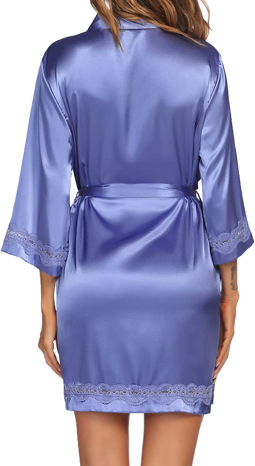 Ekouaer Women'S Lace-Trim Kimono Style Short Satin Robe Sleepwear with 3/4 Sleeve Apparel & Accessories > Clothing > Sleepwear & Loungewear > Robes Kylie Max   