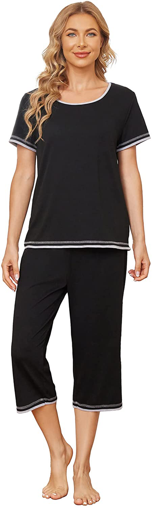 Ekouaer Womens Christmas Pajamas Comfy Sleepwear Tops and Capri Pants 2 Piece Pj Sets Apparel & Accessories > Clothing > Sleepwear & Loungewear > Pajamas Kylie Max   