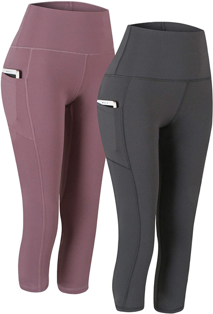 Fengbay 2 Pack High Waist Yoga Pants, Pocket Yoga Pants Tummy Control Workout Running 4 Way Stretch Yoga Leggings Apparel & Accessories > Clothing > Activewear Fengbay Capris Gray & Lalic Small 