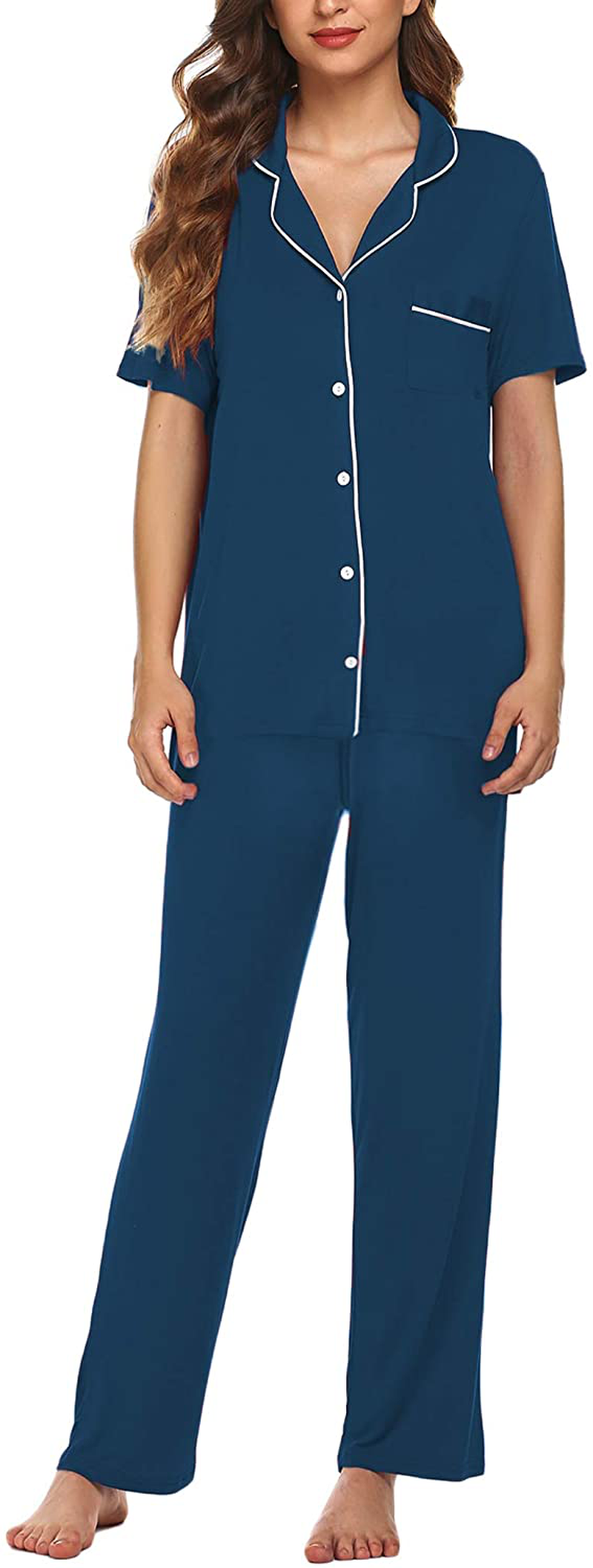 Avidlove Women Pajamas Set Notch Collar Soft Sleepwear Pjs Short Sleeve Button Down Nightwear with Long Pants Apparel & Accessories > Clothing > Sleepwear & Loungewear > Pajamas Avidlove   