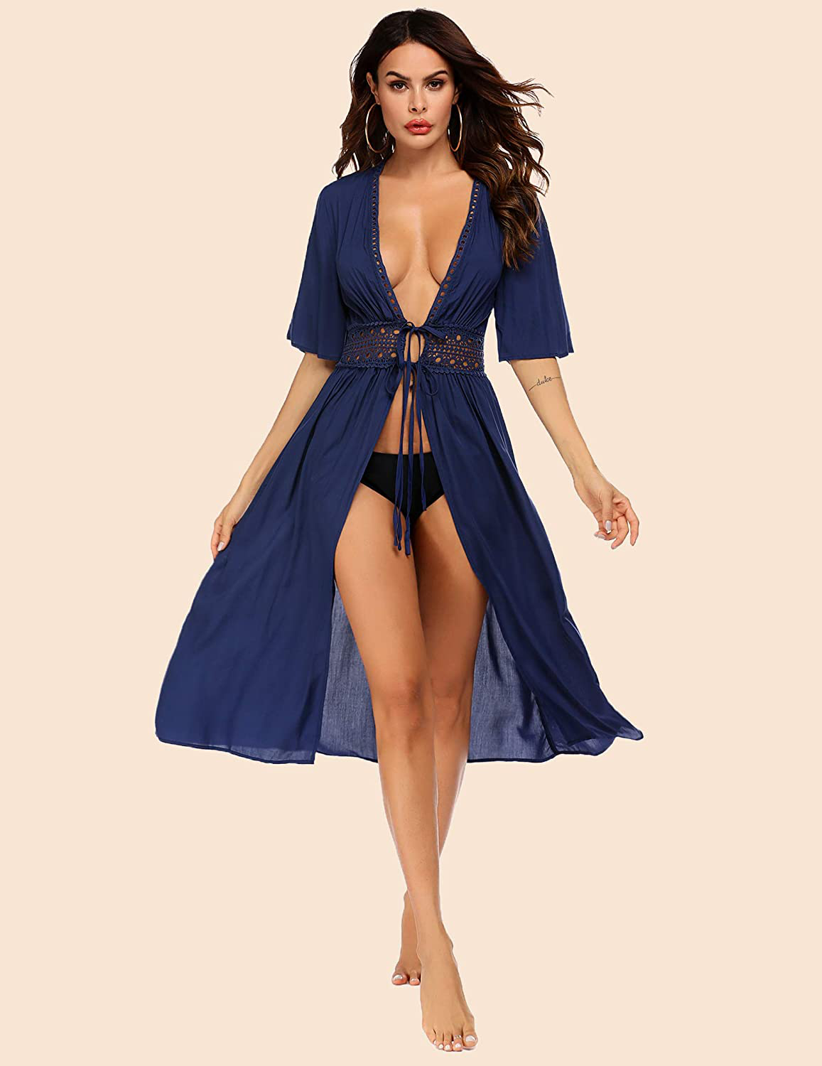 Ekouaer Women'S Swimwear Cover Ups Sexy Open Front Beach Bikini Swimsuit Kimono Cardigan Long Flowy Beachwear Apparel & Accessories > Clothing > Swimwear Kylie Max   