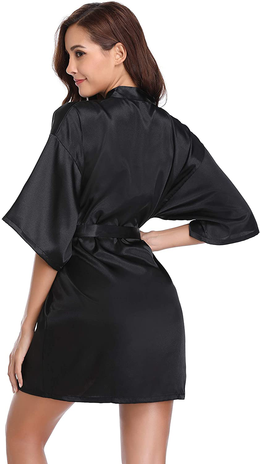 Vlazom Women'S Kimono Robes Short Satin Pure Color Bridal Party Robe with Oblique V-Neck Apparel & Accessories > Clothing > Sleepwear & Loungewear > Robes KYLIE MAX   