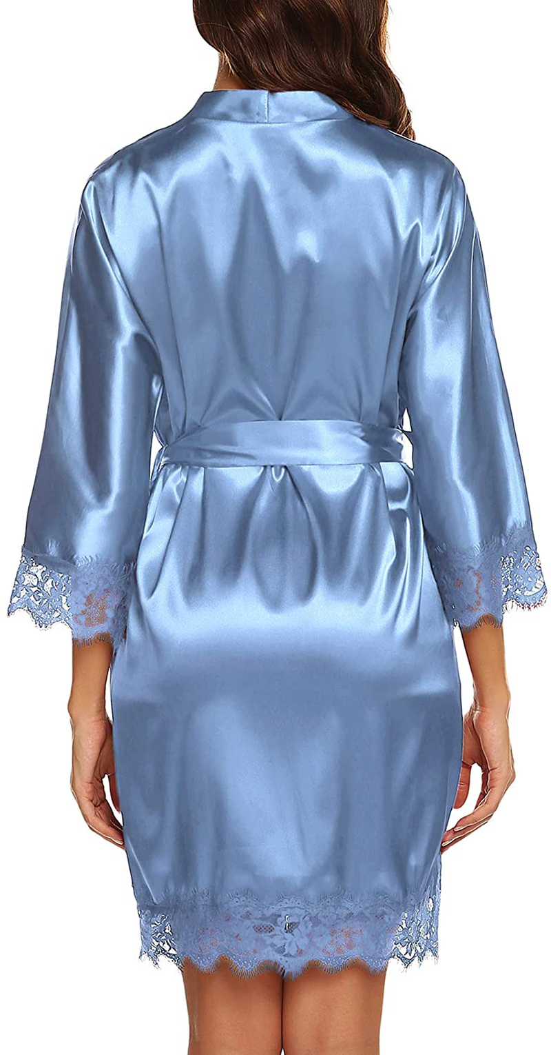 URRU Women'S Satin Silk Bathrobe Oblique V-Neck Short Kimono Robe Bridesmaids Robe S-XXXL Apparel & Accessories > Clothing > Sleepwear & Loungewear > Robes KYLIE MAX   