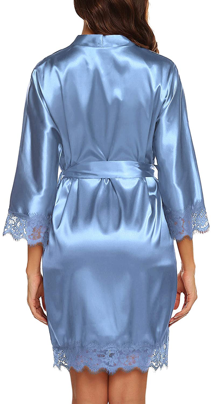 URRU Women'S Satin Silk Bathrobe Oblique V-Neck Short Kimono Robe Bridesmaids Robe S-XXXL Apparel & Accessories > Clothing > Sleepwear & Loungewear > Robes KYLIE MAX   
