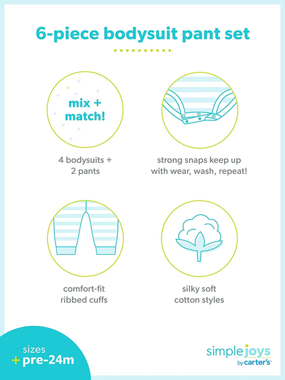 Simple Joys by Carter'S Unisex Toddlers and Babies' 6-Piece Neutral Bodysuits (Short and Long Sleeve) and Pants Set Apparel & Accessories > Clothing > Underwear & Socks > Lingerie Simple Joys by Carter's   