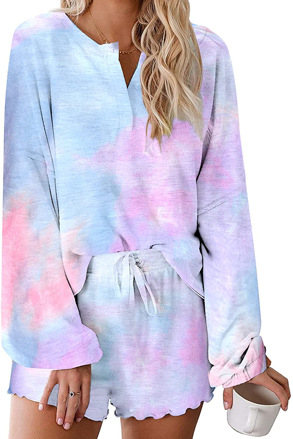 Ekouaer Tie Dye Pajamas Set Womens Loungewear Sleepwear 2 Piece PJ Sets Apparel & Accessories > Clothing > Sleepwear & Loungewear > Pajamas Ekouaer Wonderful Long Sleeve 3 XX-Large 
