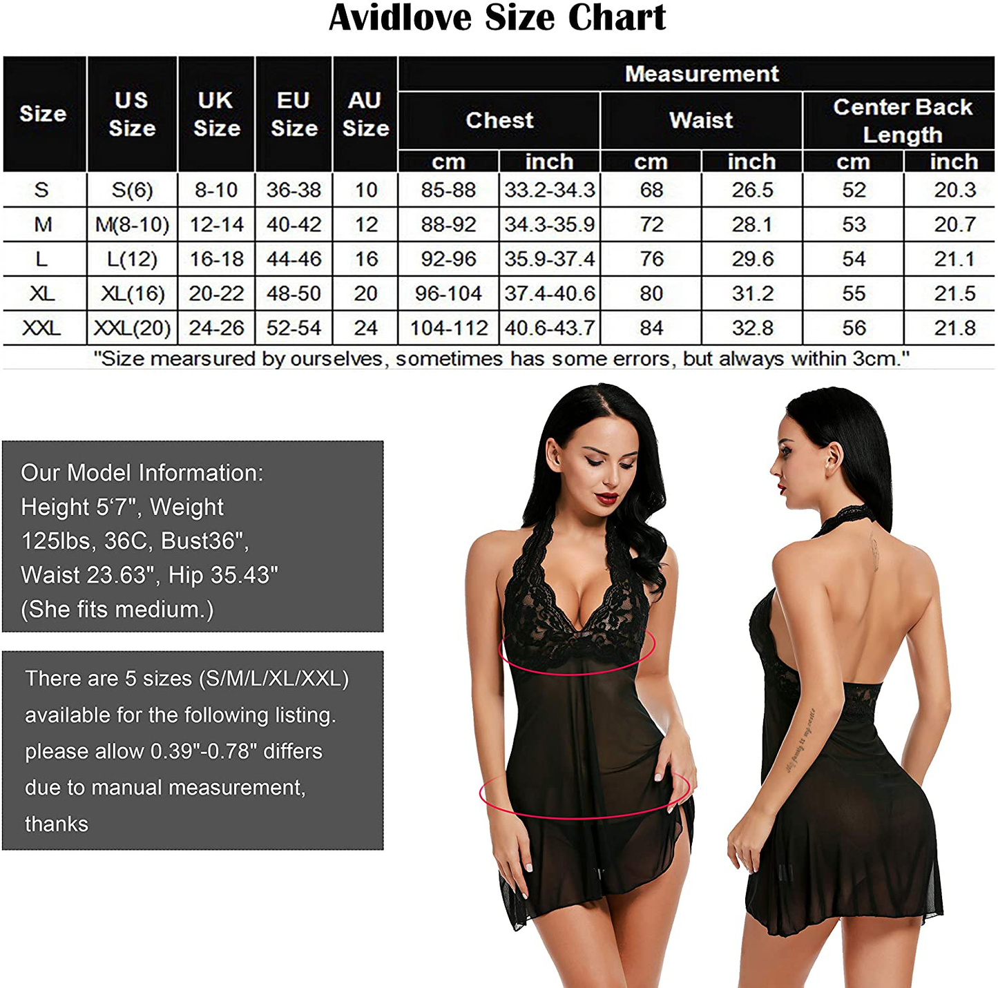 Avidlove Women Lingerie Halter Chemise Lace Babydoll Mesh Nightwear V Neck Teddy Apparel & Accessories > Clothing > Underwear & Socks > Lingerie Kylie Max   