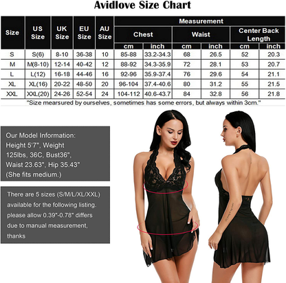 Avidlove Women Lingerie Halter Chemise Lace Babydoll Mesh Nightwear V Neck Teddy Apparel & Accessories > Clothing > Underwear & Socks > Lingerie Kylie Max   