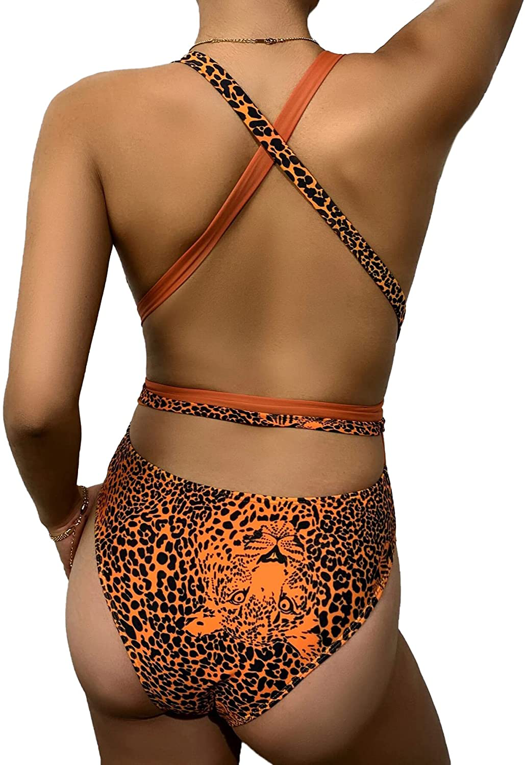 Lilosy Sexy Self Tie Criss Cross Plunge Backless High Cut Thong One Piece Swimsuit for Women Padded Bathing Suit Bikini Apparel & Accessories > Clothing > Swimwear Kylie Max   