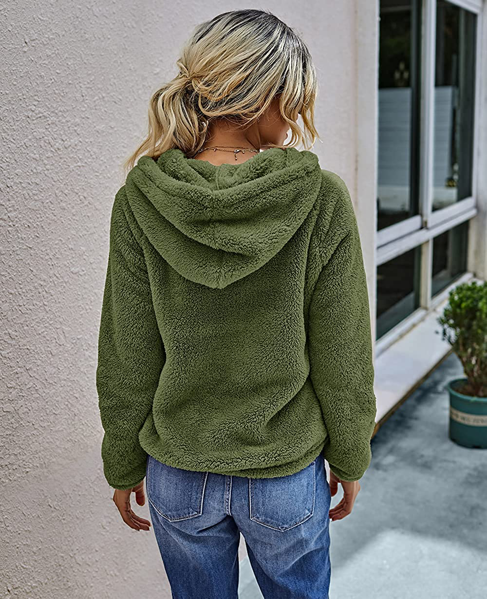 KIRUNDO Winter Women’S Fuzzy Fleece Hoodies Sweatshirts Casual Long Sleeves Shaggy Sherpa Pullover with Pockets Apparel & Accessories > Clothing > Activewear Kylie Max   