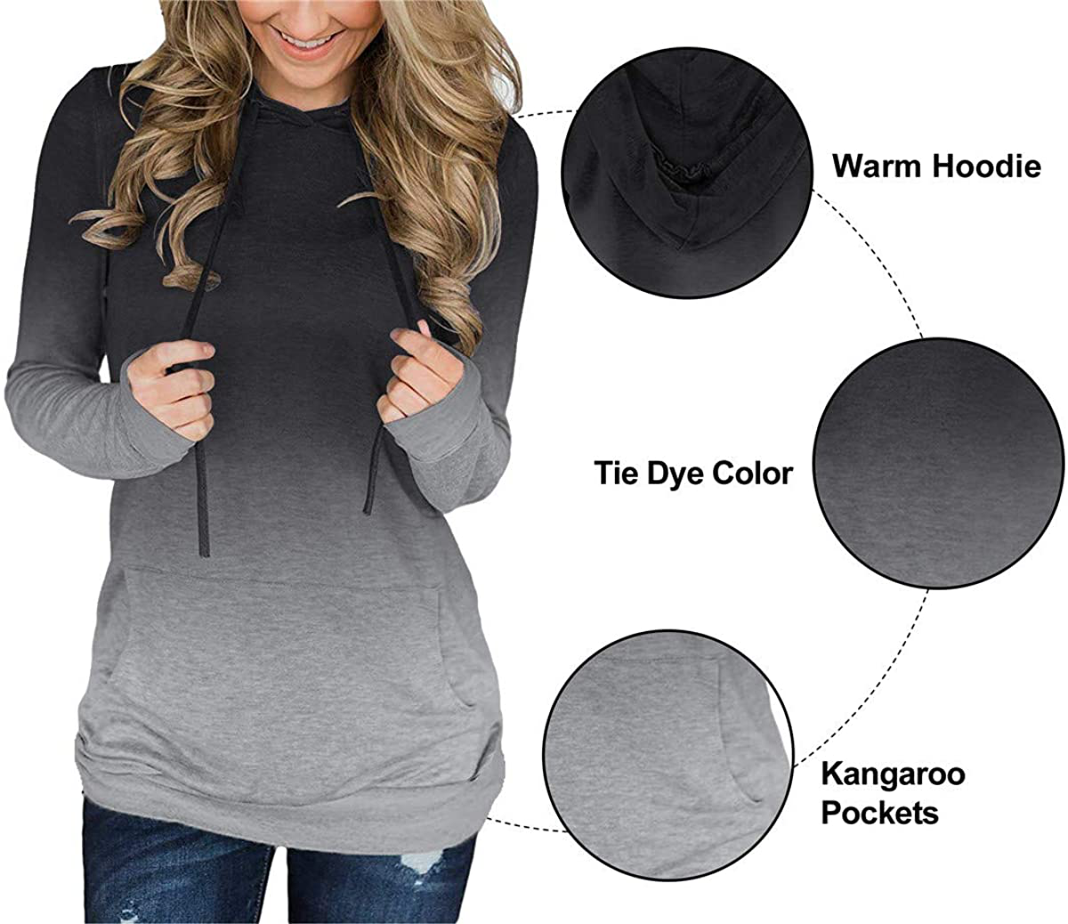 Onlypuff Womens Hoodie Sweatshirts Casual Tunic Tops Long Sleeve Hoody with Kangaroo Pockets Apparel & Accessories > Clothing > Activewear Kylie Max   