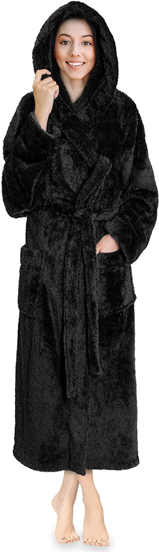 PAVILIA Women Hooded Plush Soft Robe | Fluffy Warm Fleece Sherpa Shaggy Bathrobe Apparel & Accessories > Clothing > Sleepwear & Loungewear > Robes Kylie Max   