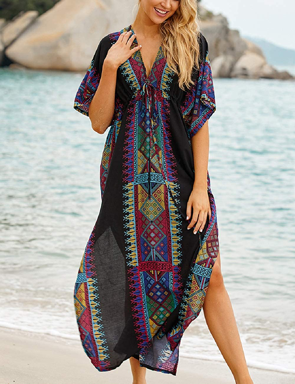 Bsubseach Women Beachwear Turkish Kaftans Long Swimsuit Cover up Caftan Beach Dress Apparel & Accessories > Clothing > Swimwear Kylie Max   