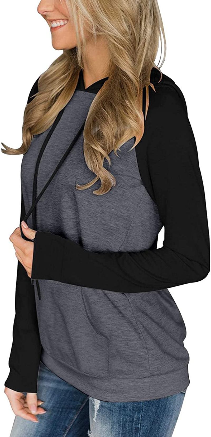 PINKMSTYLE Womens Color Block Hoodies Casual Lightweight Drawstring Pullover Sweatshirt Fall Long Sleeve Tops with Pocket Apparel & Accessories > Clothing > Activewear Kylie Max   