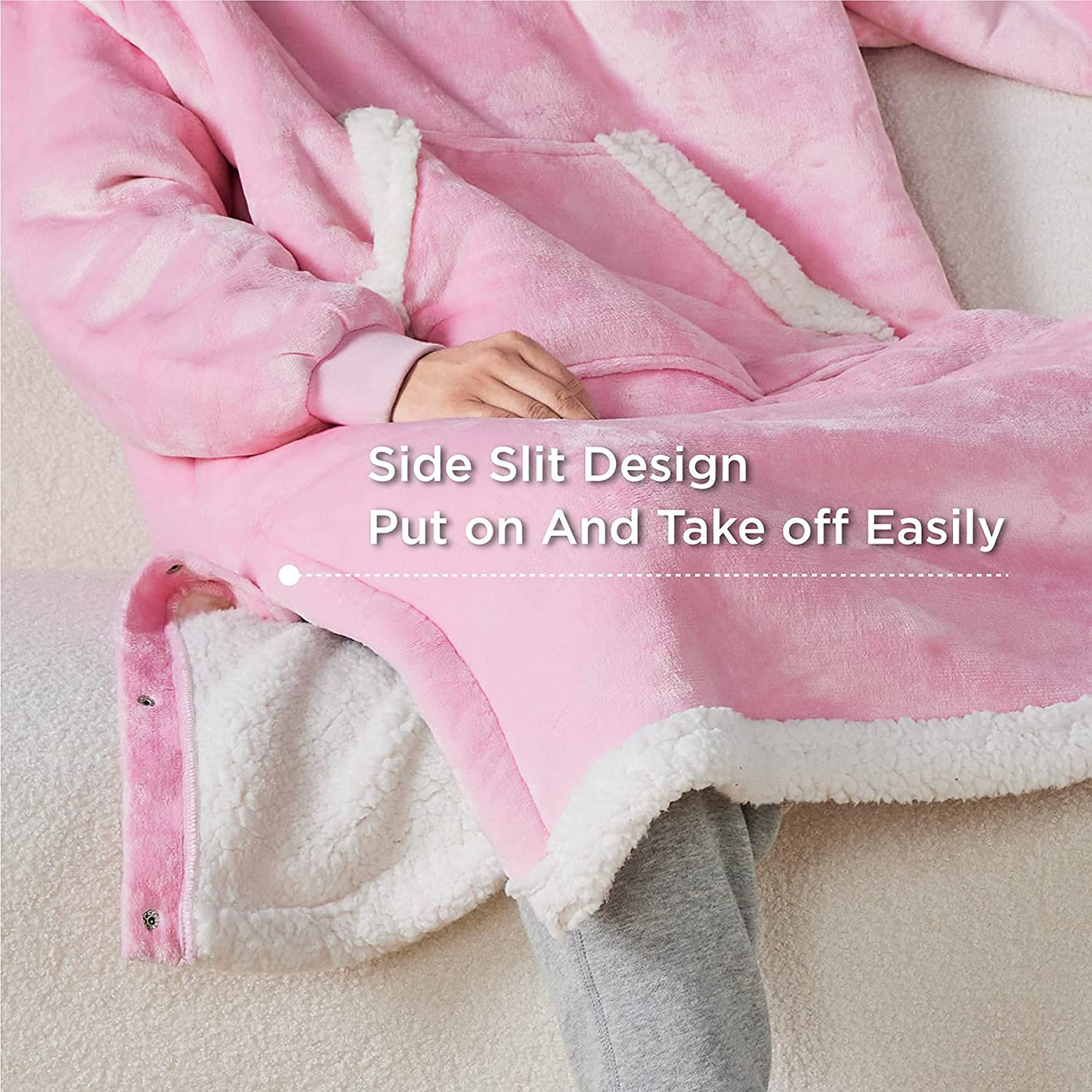 Bedsure Pink Wearable Blanket Hoodie Gift for Women- Long-Length Hooded Blanket Sweatshirt Adult with Side Split and Belt, Warm Sherpa Sweater Blanket Jacket Arts & Entertainment > Party & Celebration > Gift Giving Bedsure   