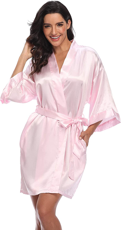 Kotii Women Silk Satin Short Bathrobes V-Neck Pure Color Sleepwear Wedding Bridesmaid Bride Party Robe S-2XL Apparel & Accessories > Clothing > Sleepwear & Loungewear > Robes Kotii   