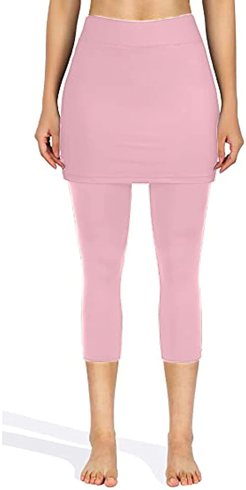 Burband Womens Skirted Leggings Capri Skirt Yoga Active Tights Pants Golf Tennis Workout Skort Sport Leggings with Pockets Apparel & Accessories > Clothing > Underwear & Socks > Shapewear Burband   