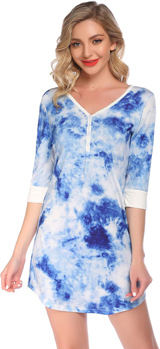 Ekouaer Women'S Nightgown Sleep Nightshirt Sleepshirt Button down Pajama Dress Sleepwear Apparel & Accessories > Clothing > Sleepwear & Loungewear > Nightgowns Kylie Max   